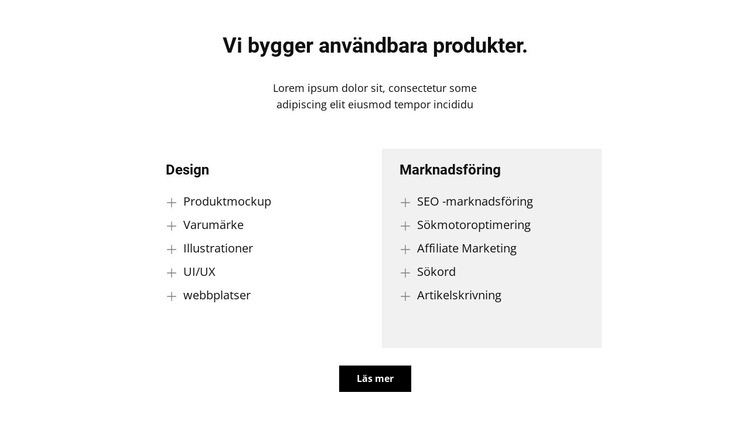 Två textkolumner och en knapp CSS -mall