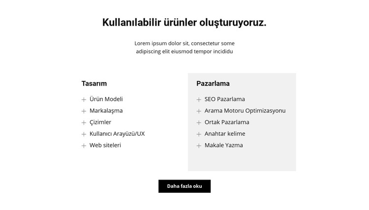 İki metin sütunu ve bir düğme HTML Şablonu