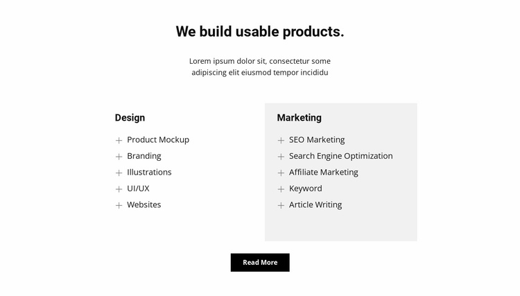 Two text columns and a button Landing Page
