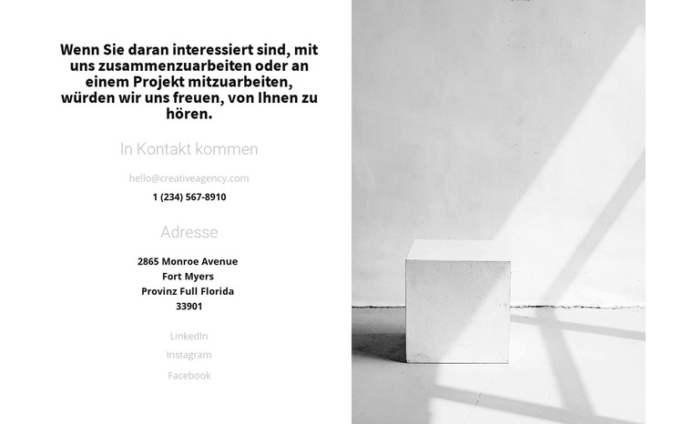 Kontakte zu Kunstgalerien Website-Vorlage