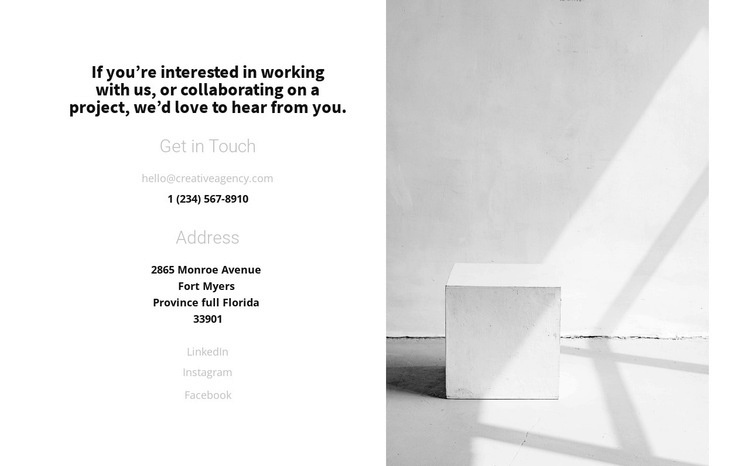 Art gallery contacts Homepage Design