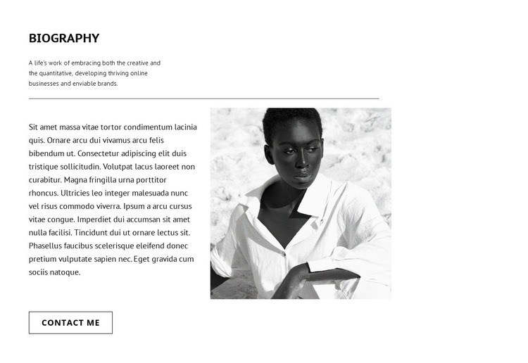 Biography of top model Homepage Design