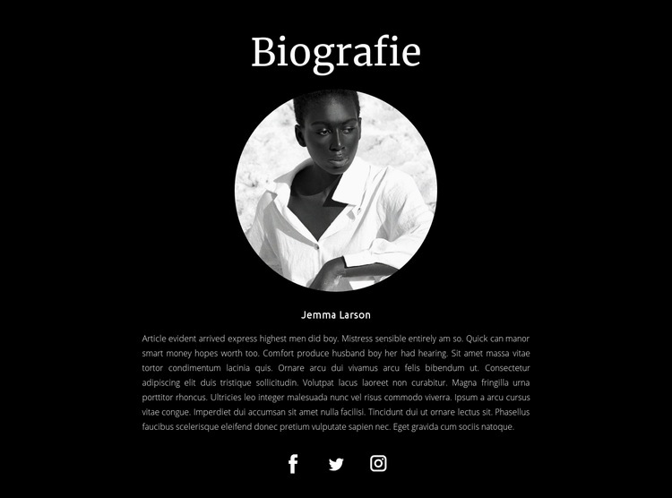 Biografie des Designers Website-Modell