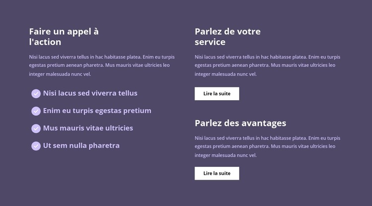 Beaucoup de texte dans les colonnes Modèle HTML