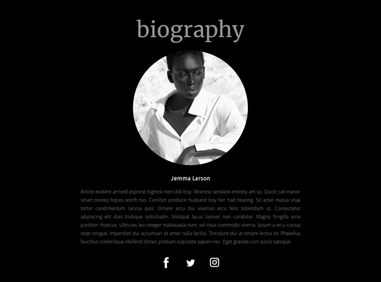 Biography of the designer One Page Template