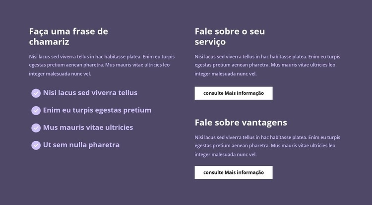 Muito texto em colunas Modelos de construtor de sites