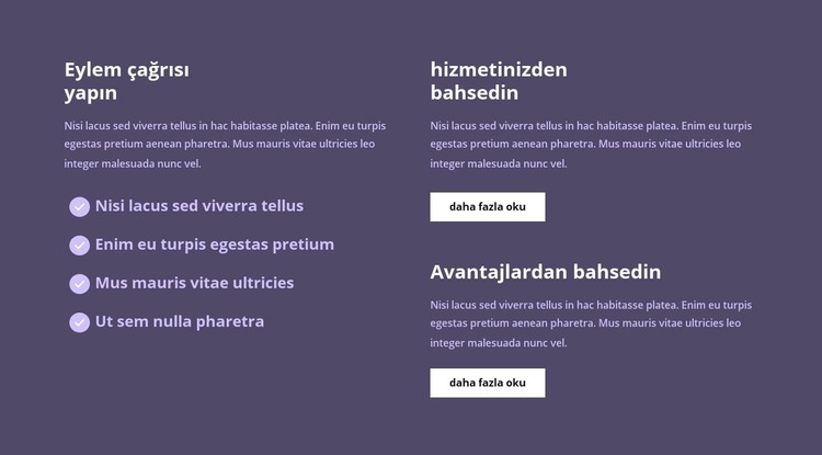 Sütunlarda çok sayıda metin Web Sitesi Mockup'ı