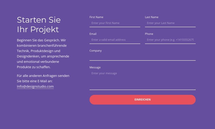 Starten Sie Ihr Projekt HTML-Vorlage