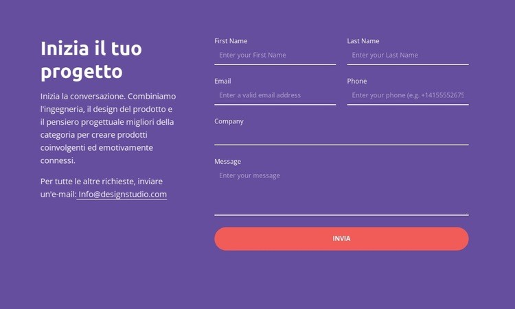 Inizia il tuo progetto Mockup del sito web