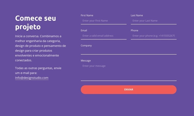 Comece seu projeto Modelos de construtor de sites