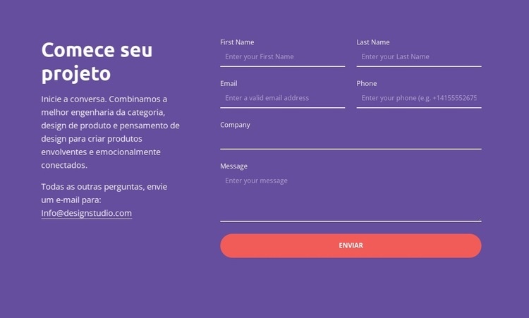 Comece seu projeto Design do site