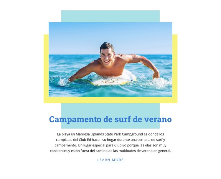 Campamento de surf de verano Maqueta de sitio web