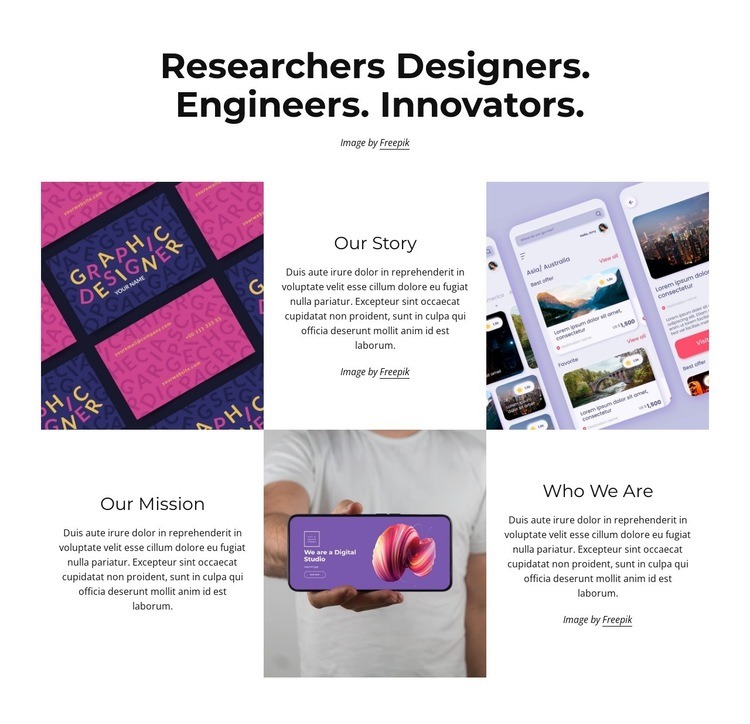 We are researchers and innovators Homepage Design