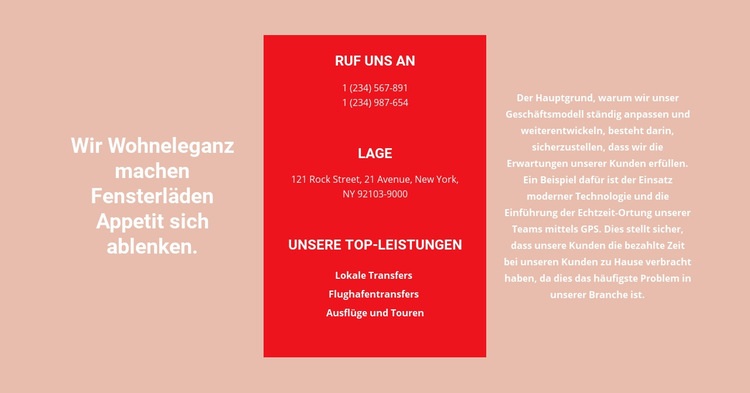 Kontaktdaten und Text Landing Page