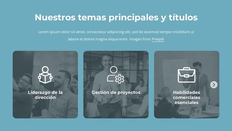 Nuestros temas centrales y títulos Creador de sitios web HTML