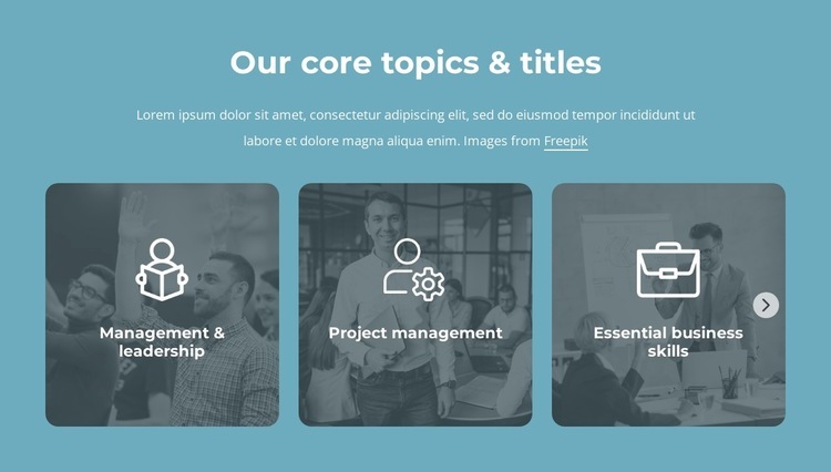 Our core topics and titles Homepage Design
