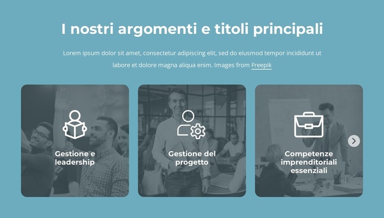 I nostri argomenti e titoli principali Costruttore di siti web HTML