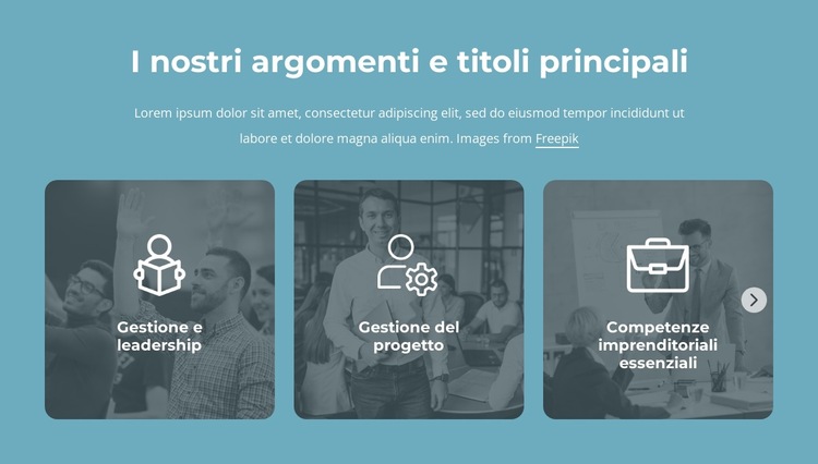 I nostri argomenti e titoli principali Modello di sito Web