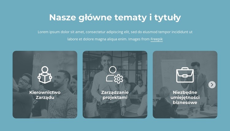 Nasze główne tematy i tytuły Makieta strony internetowej