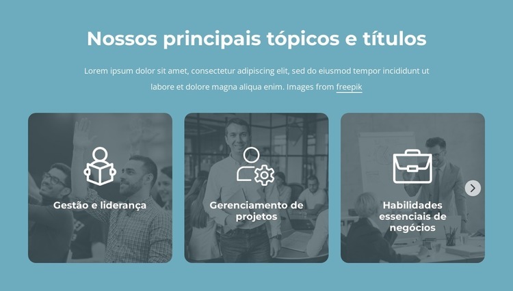 Nossos principais tópicos e títulos Maquete do site