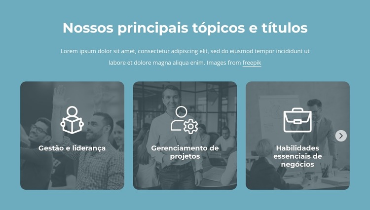 Nossos principais tópicos e títulos Modelo de site