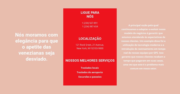 Detalhes de contato e texto Modelo de uma página