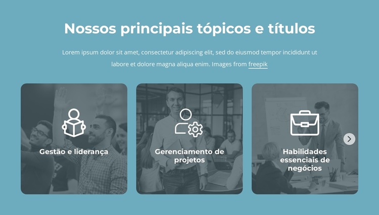 Nossos principais tópicos e títulos Tema WordPress