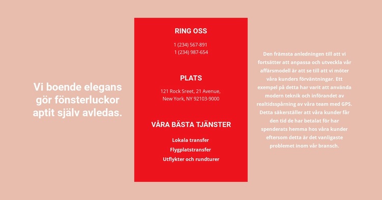 Kontaktuppgifter och text CSS -mall