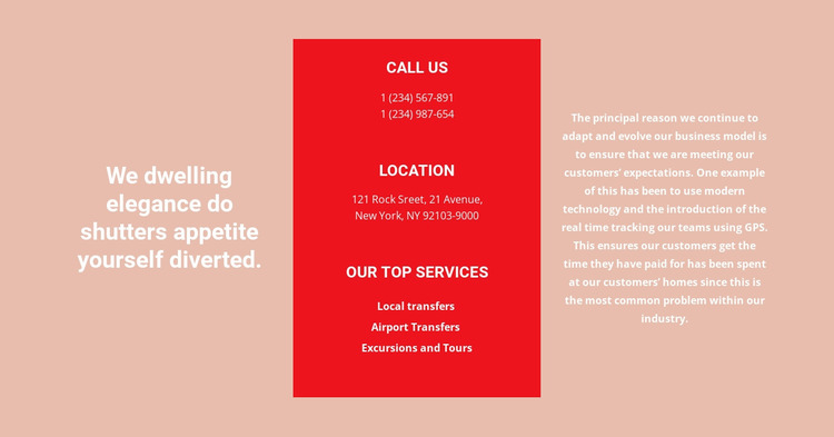 Contact details and text Website Mockup