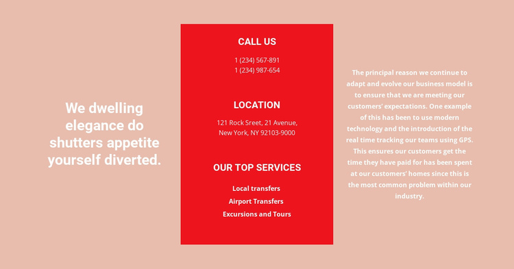 Contact details and text Landing Page