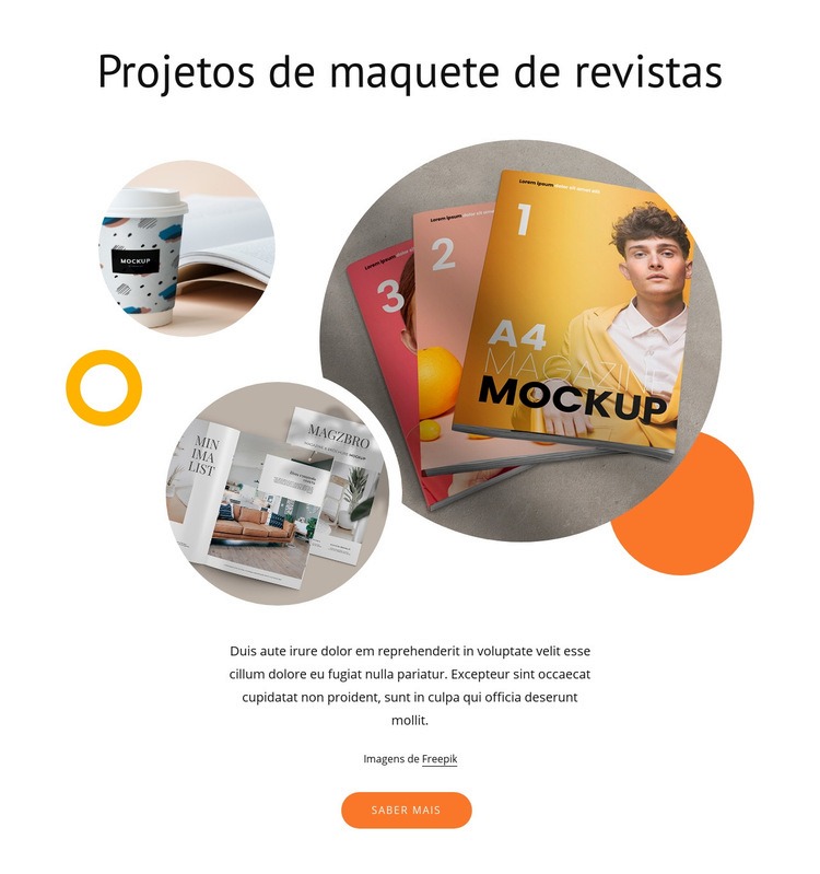 Maquetes de revistas Design do site