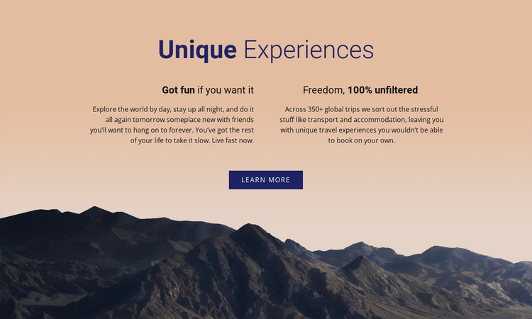Unique experiences Website Mockup