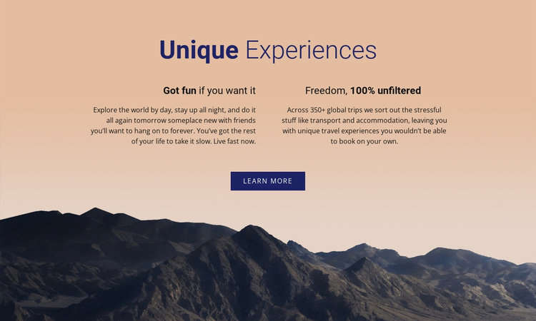 Unique experiences Landing Page