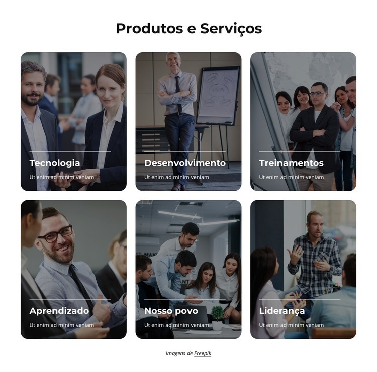 Nossos produtos e serviços Modelo de uma página