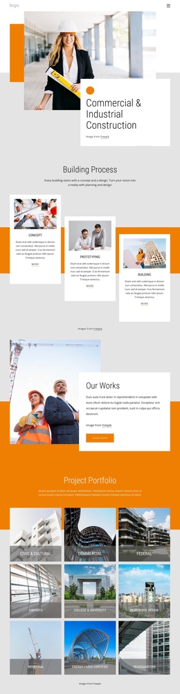 Сommercial And Industrial Construction One Page Template