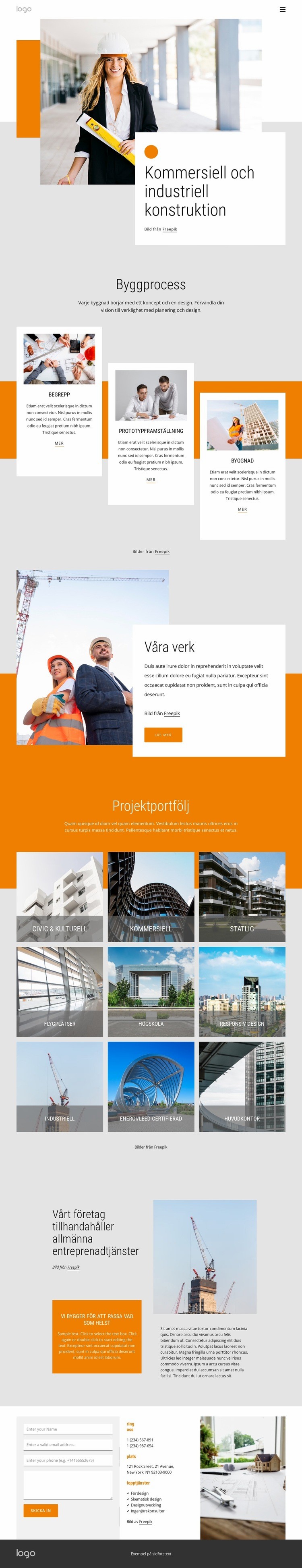 Kommersiell och industriell konstruktion Webbplats mall