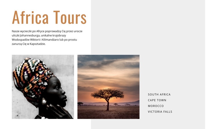 Wycieczki po Afryce Makieta strony internetowej