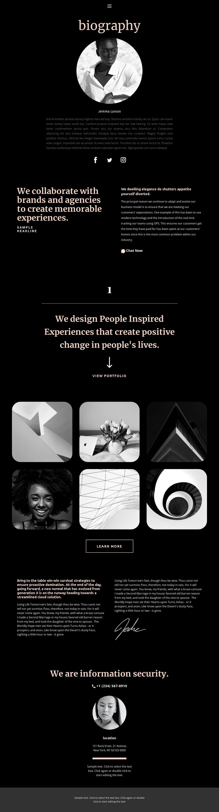 Artist biography Homepage Design
