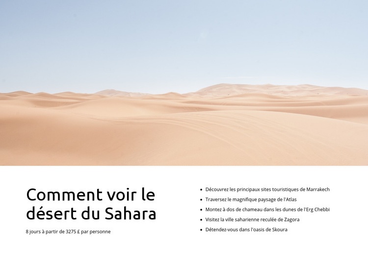 Excursions dans le désert du Sahara Page de destination