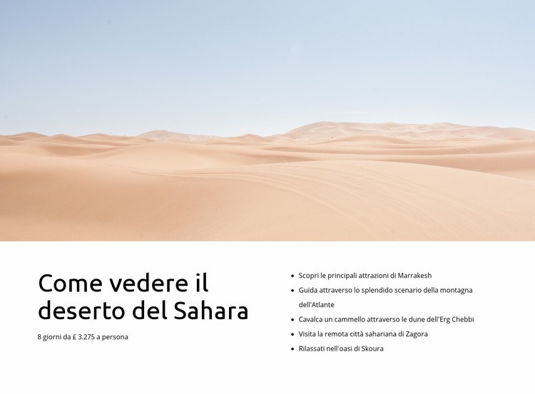Tour nel deserto del Sahara Pagina di destinazione