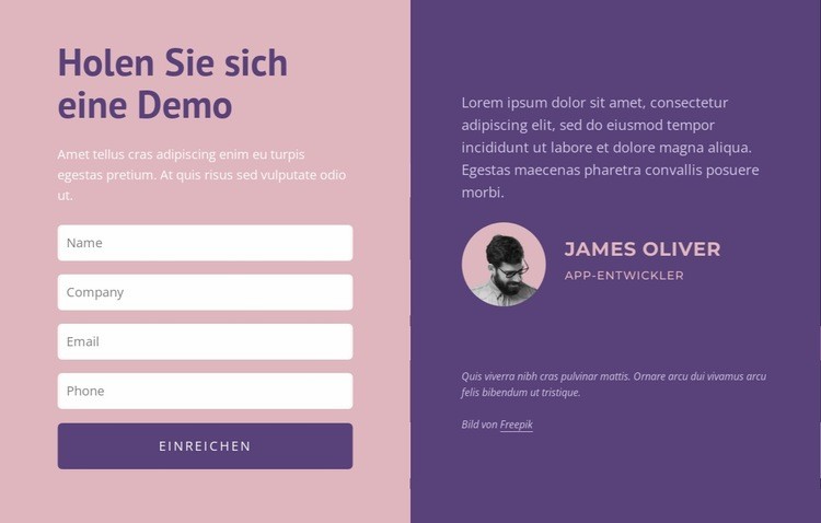 Kontaktformular mit Text Landing Page