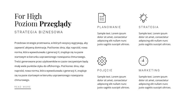 Nagłówek, tekst i usługi Projekt strony internetowej