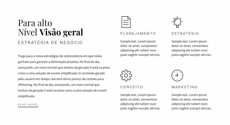 Título, texto e serviços Design do site