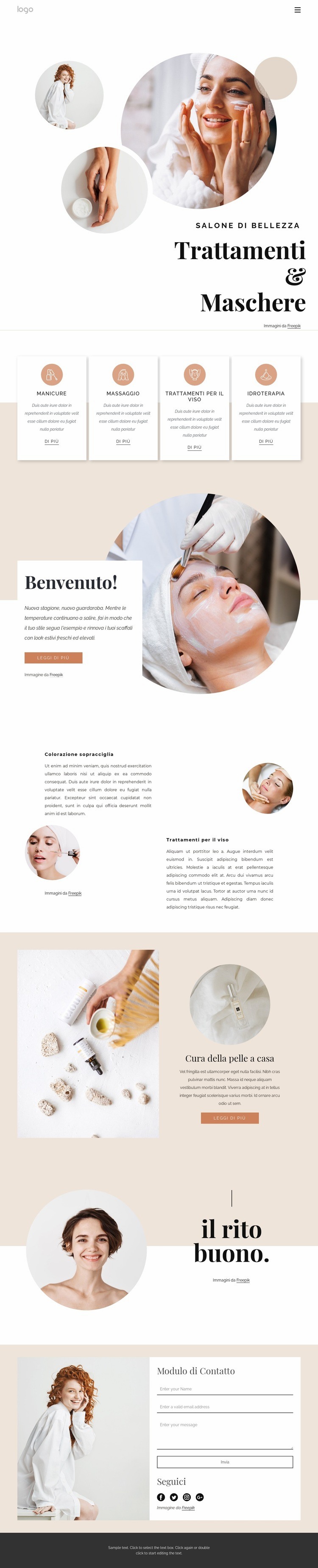 Trattamenti corpo e massaggi Mockup del sito web