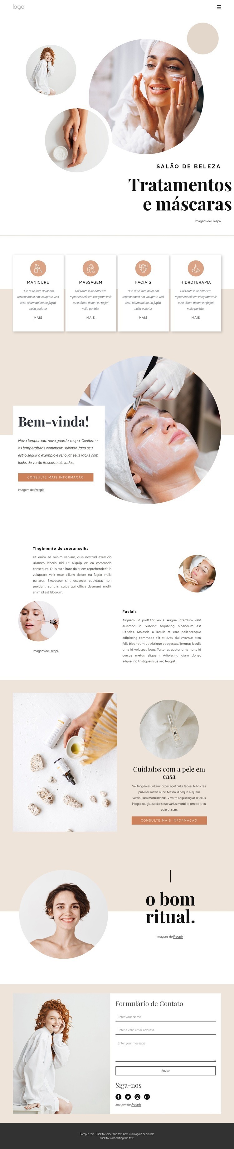 Tratamentos e massagens corporais Design do site