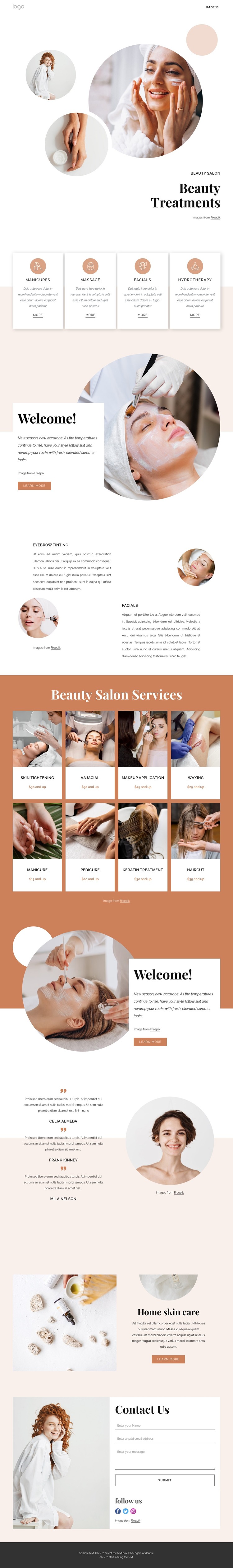 Body treatments and massages Web Design