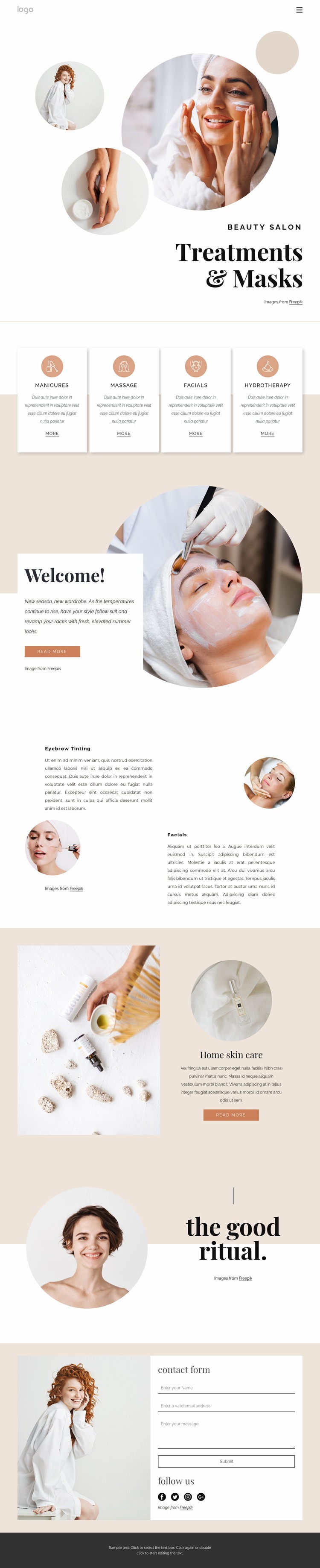 Body treatments and massages Web Page Design