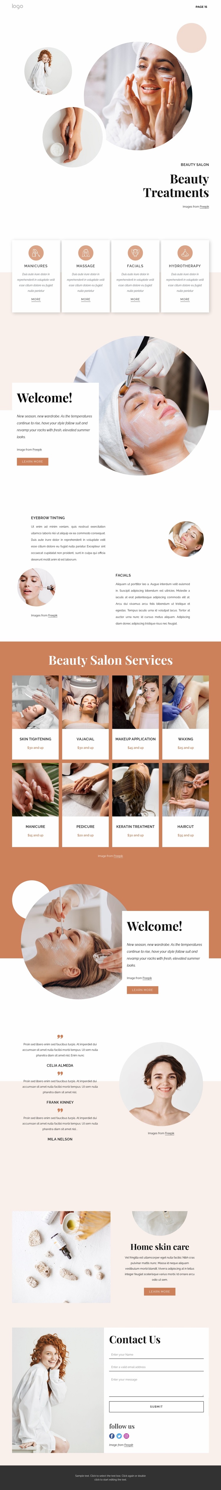 Body treatments and massages Website Design