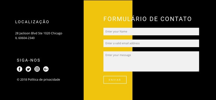 Contatos e formulário de contato Construtor de sites HTML