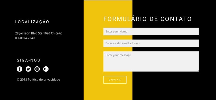Contatos e formulário de contato Design do site